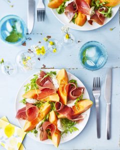 assiette, jambon, mozzarella, roquette, melon, recette, entrée